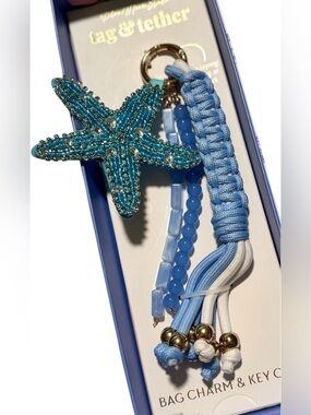 Starfish Blue Beaded Bag Charm & Key Clip